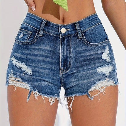 Ripped Hem Denim Shorts