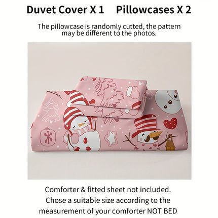 3pcs Christmas Snowman Duvet Cover Set - Festive & Cozy