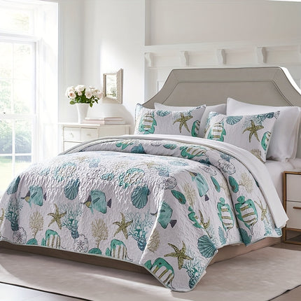 3-Piece Coastal Comforter Set - Starfish & Shell Design