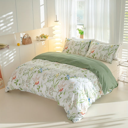 3pcs Flower and Bird Print Quilt Cover Set