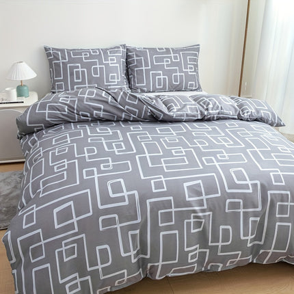3pcs Ultra-Soft Gray Striped Duvet Cover Set