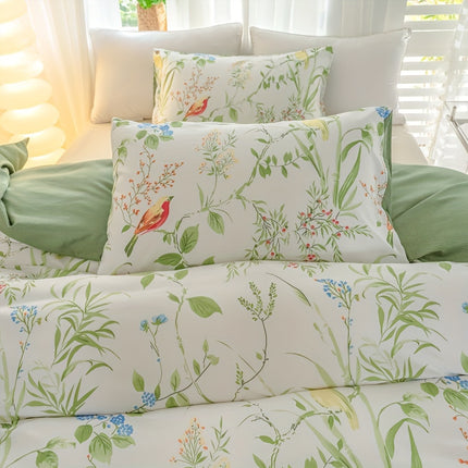 3pcs Flower and Bird Print Quilt Cover Set