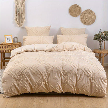Boho Grid Tufted Duvet Cover Set - Cozy & Soft