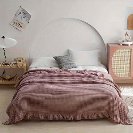 Ultra-Soft Waffle Knit Throw Blanket with Lace Trim