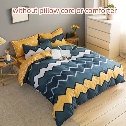 4-Piece Wave Print Duvet Cover Set - Soft & Versatile