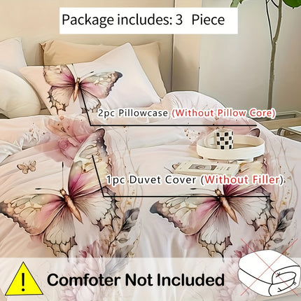 3-Piece Butterfly Print Duvet Cover Set - Soft & Dreamy