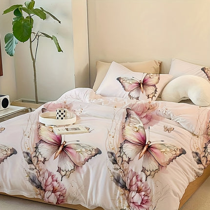 3-Piece Butterfly Print Duvet Cover Set - Soft & Dreamy