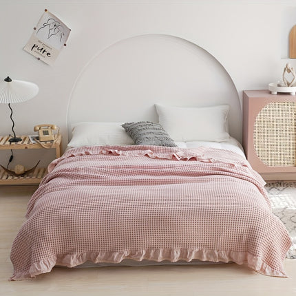 Ultra-Soft Waffle Knit Throw Blanket with Lace Trim