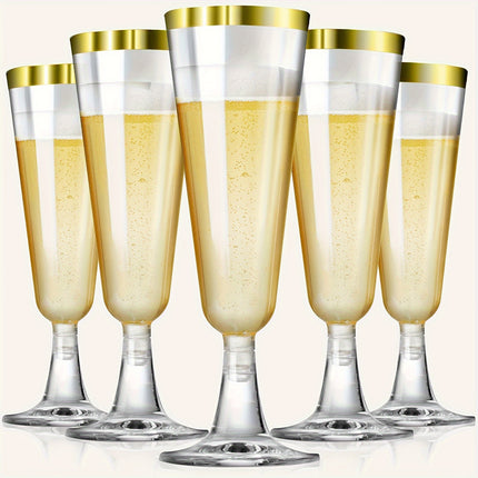 25-Pack Golden Rimmed Plastic Champagne Flutes 5.5 Oz