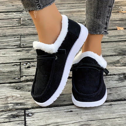 Beige Furry Trim Slip-On Loafers