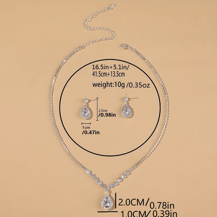 Elegant Silver-Plated Zirconia Necklace & Earring Set for Women - Monti Bargains