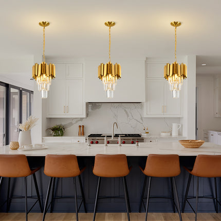 Golden 3-Tier Crystal Pendant Chandelier – Modern Elegance