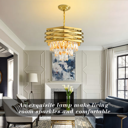 Golden 5-Light Crystal Chandelier – Modern Farmhouse Elegance