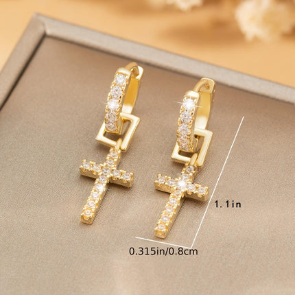 Golden Cross Earrings with Cubic Zirconia