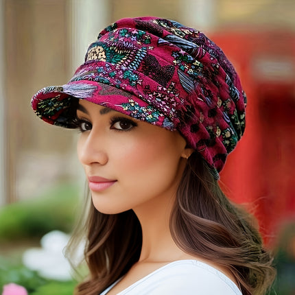 Vintage Flower Print Newsboy Hat