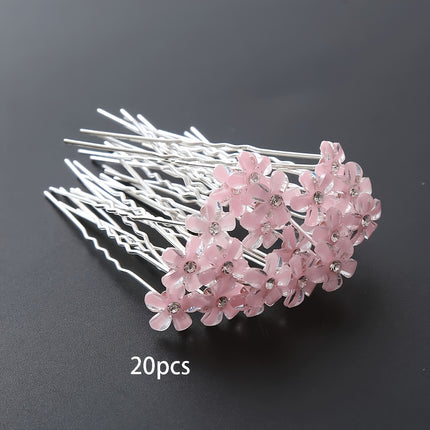 20pcs Rhinestone Flower U Hairpins