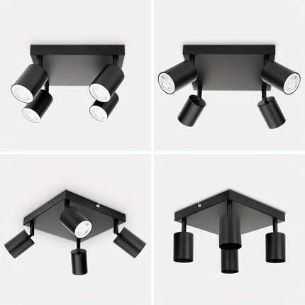 Modern 4-Flame Black LED Ceiling Spotlight – Swiveling GU10 Lamp