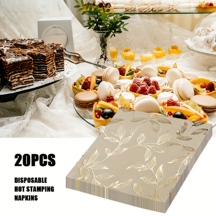 20pcs Golden Leaf Pattern Square Paper Napkins