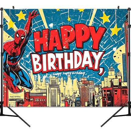 1pc Spider-Themed Polyester Happy Birthday Backdrop
