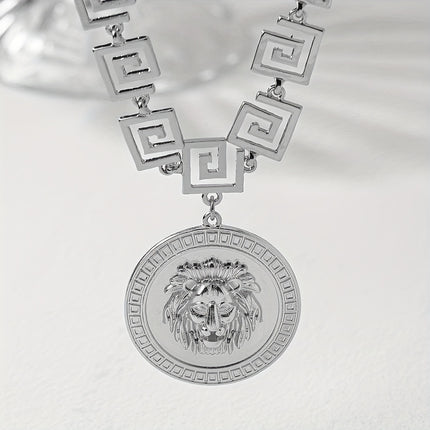 Geometric Lion Head Pendant Necklace