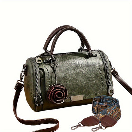 Vintage Boston Flower Satchel Bag