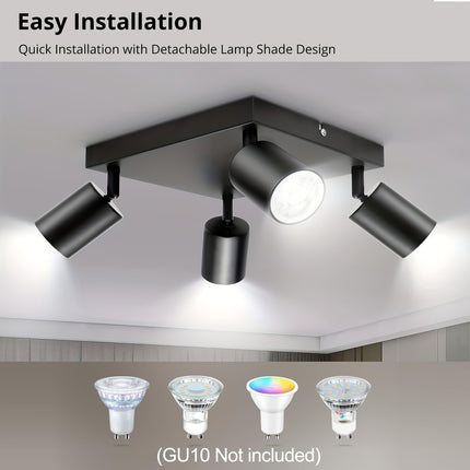 Modern 4-Flame Black LED Ceiling Spotlight – Swiveling GU10 Lamp