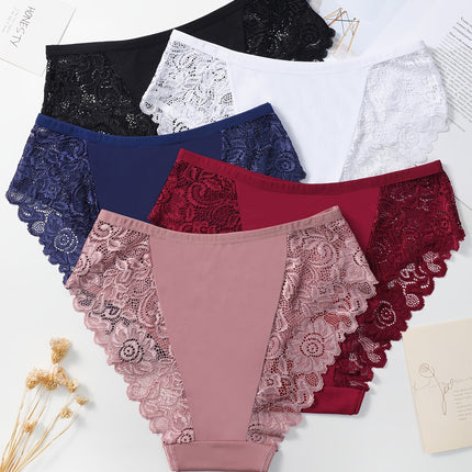 5pcs Cotton Lace Briefs, Mid Rise