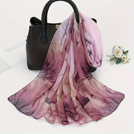 Lotus Print Chiffon Scarf for Women
