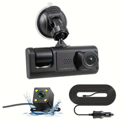 3-Channel HD Dash Cam with Night Vision & Parking Mode
