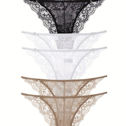 6pcs Solid Lace Thongs