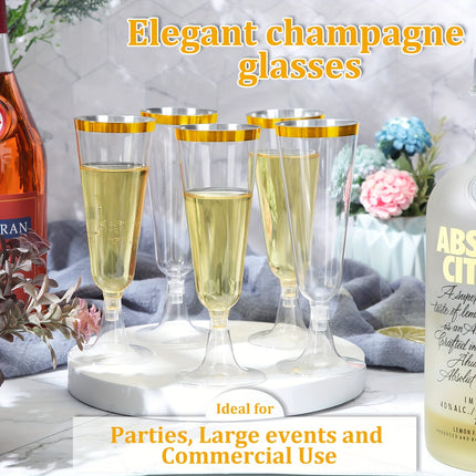 25-Pack Golden Rimmed Plastic Champagne Flutes 5.5 Oz