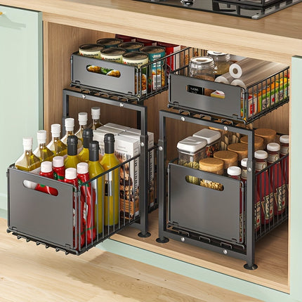 2-Tier Under Sink Organizer with Pull-Out Metal Drawers