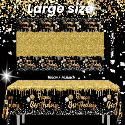 Elegant Black & Gold Birthday Tablecloth – Celebrate in Style!