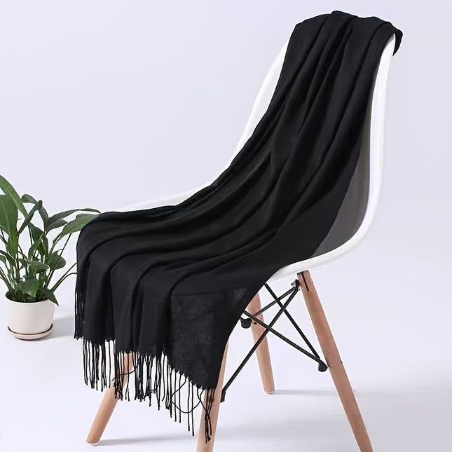 Elegant Plain Color Tassel Scarf