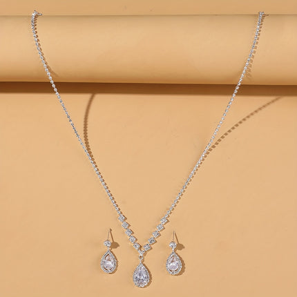 Elegant Silver-Plated Zirconia Necklace & Earring Set for Women - Monti Bargains