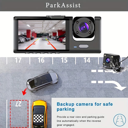 3-Channel HD Dash Cam with Night Vision & Parking Mode