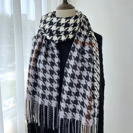 Luxurious Houndstooth Fringe Scarf