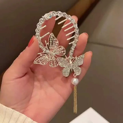 Rhinestone Butterfly Tassel Hair Clip