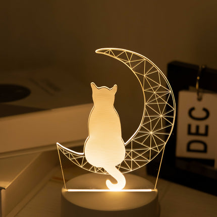 USB-Powered 3D Moon Cat Night Light – Cute Animal Lamp