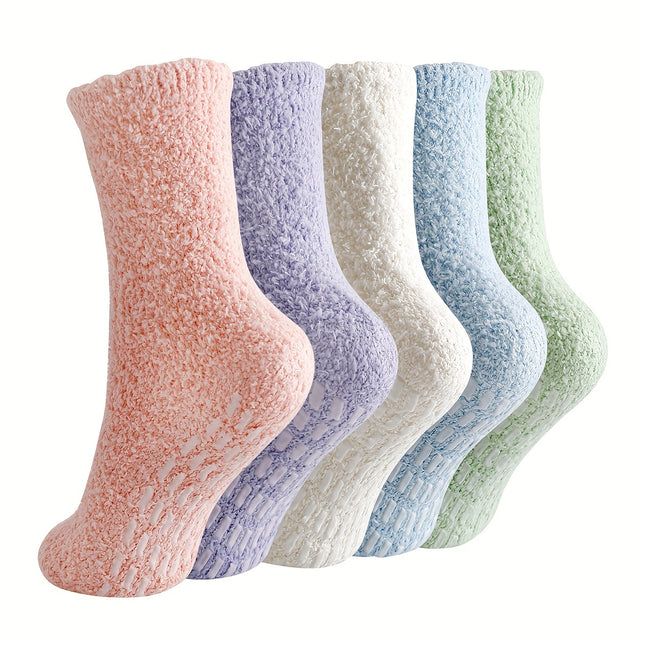 Solid Fuzzy Non-Slip Socks (5 Pairs)