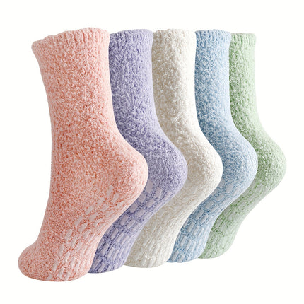 Solid Fuzzy Non-Slip Socks (5 Pairs)