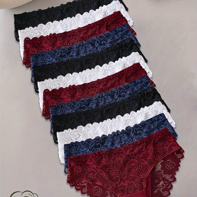 12pcs Elegant Lace Patchwork Briefs