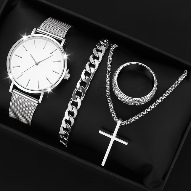 Men's Fashion 4pcs Set with Quartz Watch