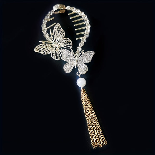 Rhinestone Butterfly Tassel Hair Clip