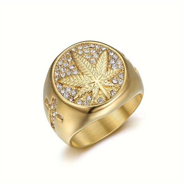 Maple Leaf Hip-Hop Ring - Golden Accent
