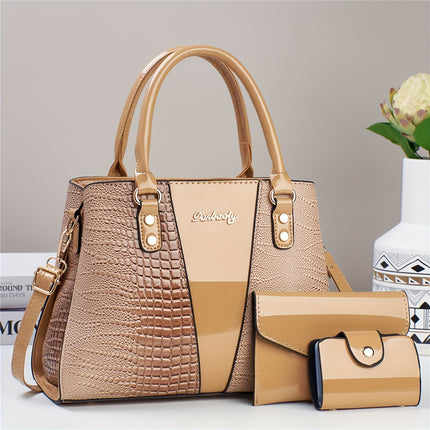 3pcs Crocodile Pattern Faux Leather Satchel