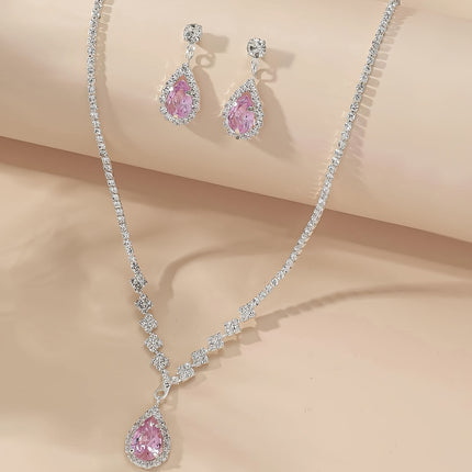 Elegant Silver-Plated Zirconia Necklace & Earring Set for Women - Monti Bargains