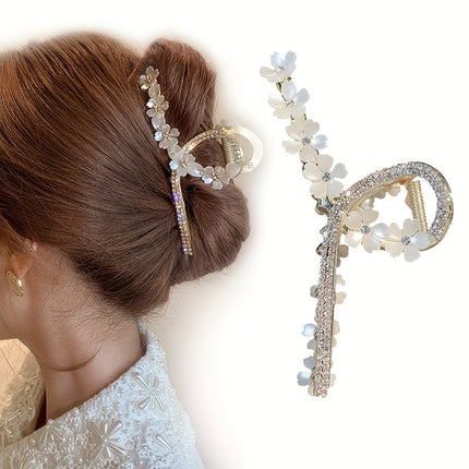 Golden Flower Double Line Rhinestone Hair Clip