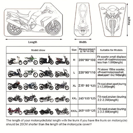 Motorcycle Rain Cover - Waterproof 190T Polyester Protection