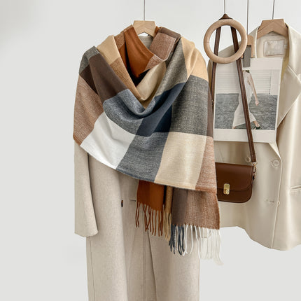 Cozy Plaid Tassel Cashmere Scarf